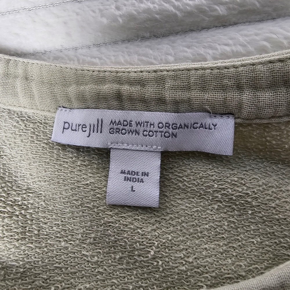 Pure Jill J.Jill Sage Green Organic Cotton Relaxed Fit Tunic Pockets Lagenlook L - Picture 6 of 11